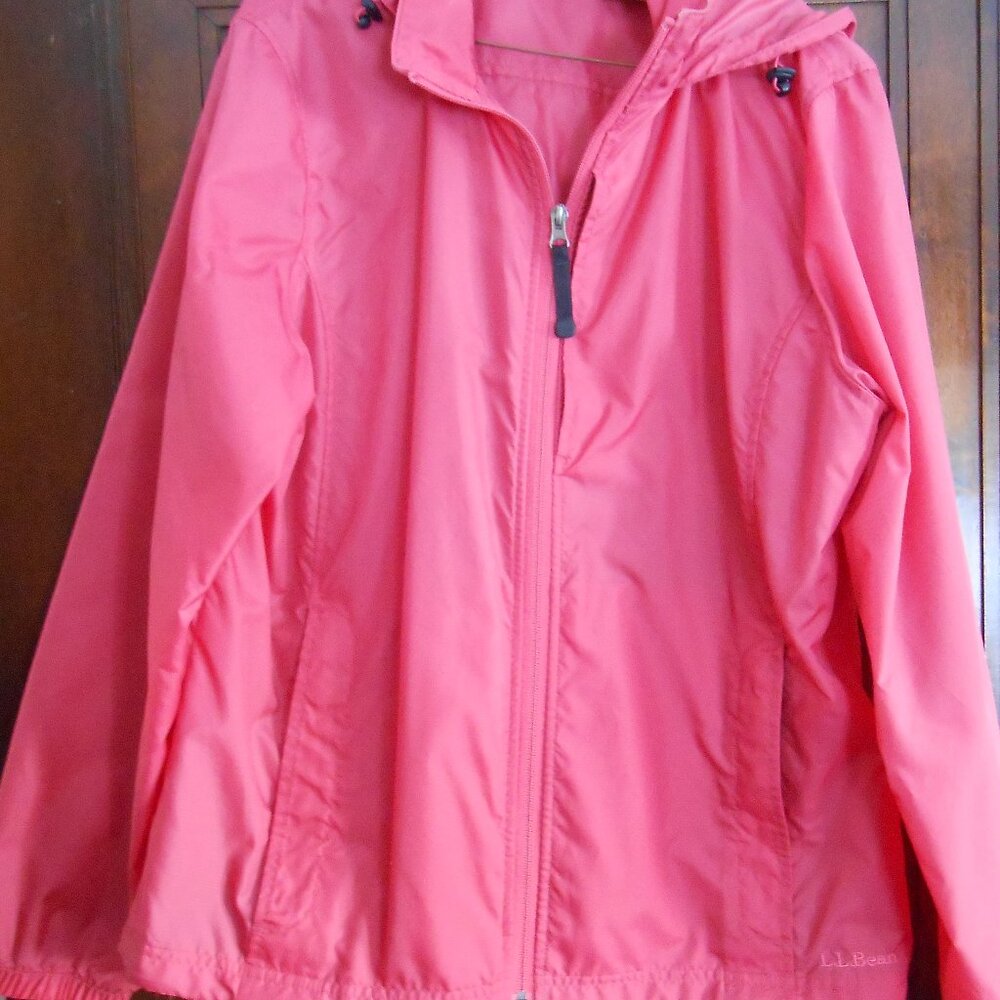 LL Bean Windbreaker Jacket Womens Lg Reg Reddish Ripstop Stowaway Hooded 0BUX3